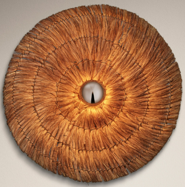 Moonj Natural Grass Round Wall Light Flush Mount - Brown